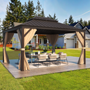 EROMMY 10' x 12' Deluxe Hardtop Gazebo with Galvanized Steel Roof and Mosquito Net, Permanent Pavilion Gazebo with Aluminum Frame-Erommy